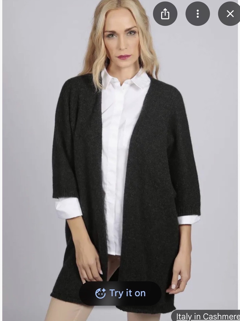 Italy in Cashmere Pure Cashmere Duster Cardigan Charcoal Brown Size Small